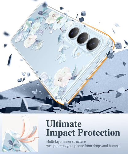 GVIEWIN for Samsung Galaxy S26 Plus Case, Clear Floral Slim Shockproof Protective Women Phone Case, Non-Yellowing, with Screen Protector&Camera Lens Protector for S26 Plus 6.7", Hibiscus
