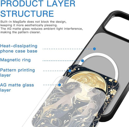 Constellation Series - Pisces Designs Magnetic for iPhone 17 pro max Case, Tarot Style Model Glass Phone Cover, Compatible with Magsafe - fits iPhone 17 pro max Case for Women