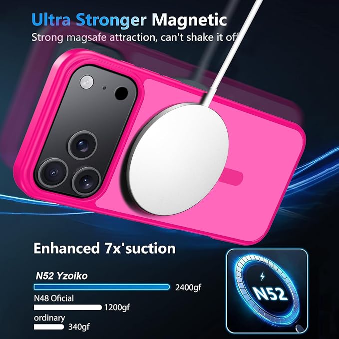 Strong Magnetic for iPhone 17 Pro Case with Camera Lens Protector [ Military-Grade Protection] Compatible with MagSafe Shockproof Slim Thin Cover case for iPhone 17 Pro 6.3 inch, Hot Pink