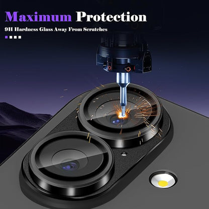 Camera Lens Protector for iPhone 17 Camera Lens Protector [Strong Adsorption] [Not Easy to Break] Metal Tempered Glass Rear Camera Screen Cover - Black