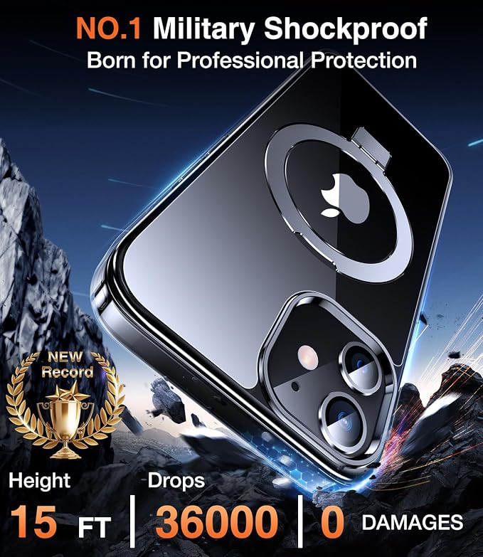 Chicfun 3-in-1 [Magnetic+Kickstand+Ring Holder] for iPhone 12/12 Pro Case Stand Ring Holder Compatible with MagSafe, Military Shockproof Protective iPhone 12/12 Pro Phone Case Kickstand Cover Clear