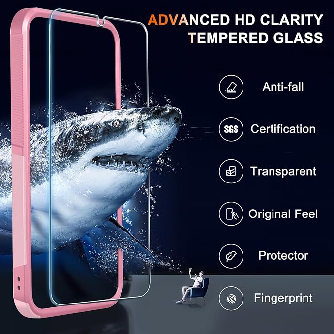 for Samsung Galaxy S26 Case with Screen Protector+Camera Lens Cover,Military Grade Heavy Duty Shockproof Phone Cover with Wrist Lanyard Strap for Samsung S26,Cute Pink
