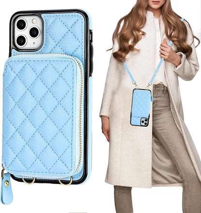 Bocasal Crossbody Wallet Case for iPhone 11 Pro Max, RFID Blocking PU Leather Zipper Handbag Purse Flip Cover, Kickstand Folio Case with Card Slots Holder Wrist Strap Lanyard 6.5 Inch (Blue)