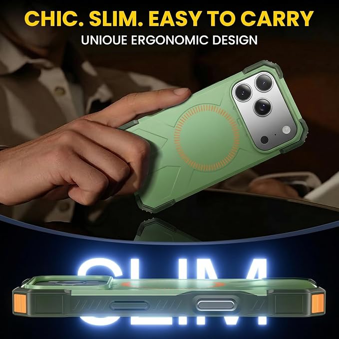 3 in 1 for iPhone 17 Pro Max Case,[1 Screen Protector & 1 Camera Lens Protector ],7X Military-Grade Drop Protection ,Fits MagSafe ,Tough, Rugged & Durable for Heavy Duty iPhone 17 Pro Max Case, Green