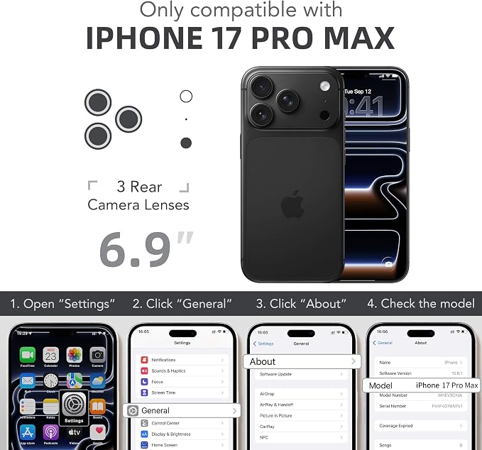 BERFY for iPhone 17 Pro Max Case, Compatible with MagSafe, Built-in Glass Screen Protector, Camera Protection, Shockproof Full Body Phone case 6.9", Translucent Black