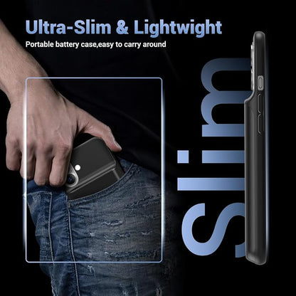 Battery Case for iPhone 16, Ultra-Slim 7000mAh Portable Extended Charging Charger Case [2026 Upgraded] w/Tempered Glass Film for iPhone 16 (6.1inch), Black