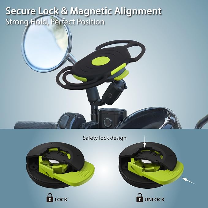 Bone Moto Tie Connect Kit 3 - Mirror Stem, Magnetic Motorcycle Phone Mount, Detachable & 360° Rotatable, Heavy Duty & Shock-Absorbing Scooter iPhone Holder for 4.7"–7.2" Smartphones (Mirror Mount)