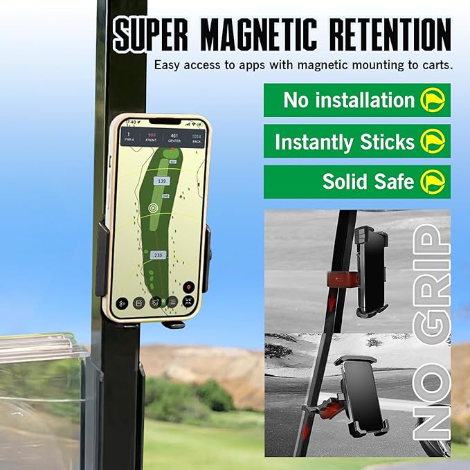 Dprofy Golf Cart Phone Holder Strong Magnetic Golf Cart Phone Mount Golf Accessories Fit for All Popular Smart Phones Special Design for Thick Case and Ring Holder (Black)