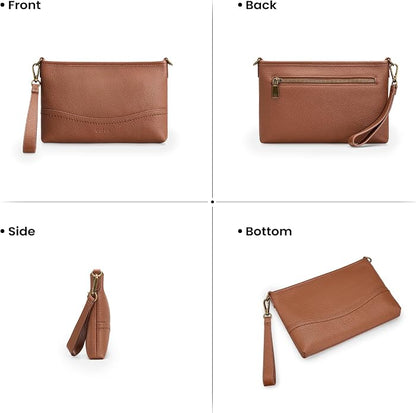 befen Genuine Leather Wristlet Wallet for Women Soft RFID Leather Clutch Purse with Built in Wallet Trendy Crossbody Bag