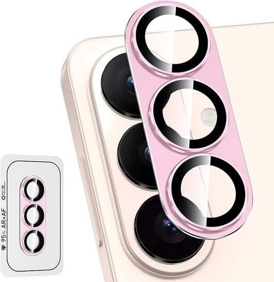 for Samsung Galaxy S26 Camera Lens Protector, Electroplated Matte Back with 9H Tempered Glass Lens Protector, [Strong Adsorption] [Case-Friendly] Metal Ring HD Clear Lens Cover, Pink