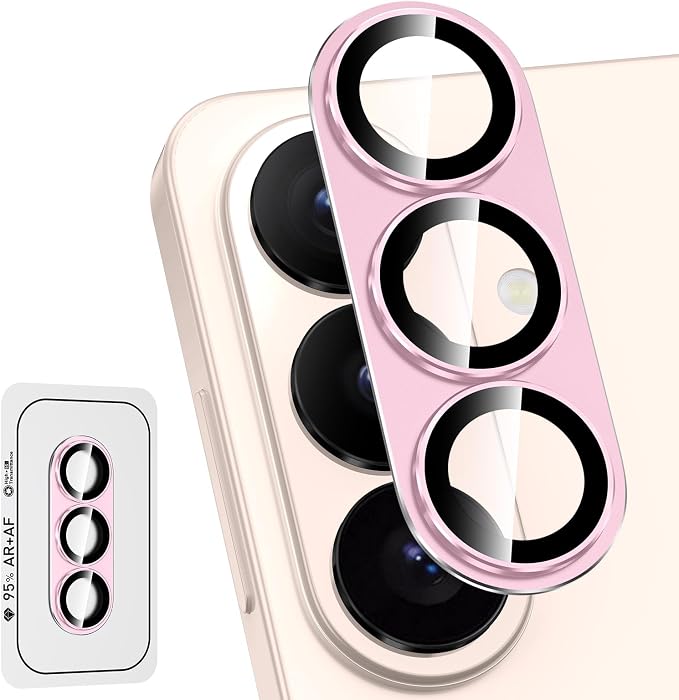 for Samsung Galaxy S26 Plus Camera Lens Protector, Electroplated Matte Back with 9H Tempered Glass Lens Protector, [Strong Adsorption] [Case-Friendly] Metal Ring HD Clear Lens Cover, Pink