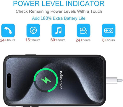 Battery Case for iPhone 15 Pro, 10000mAh Portable Protective Charging Case with Wireless Charging Compatible with iPhone 15 Pro (6.1 inch) Extended Battery Pack Charger Case with Carplay (Black)