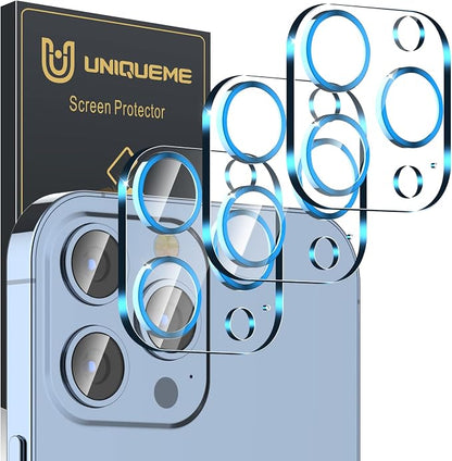 UniqueMe [3 Pack] Camera Lens Protector Compatible with iPhone 13 Pro 6.1" / 13 Pro Max 6.7" Tempered Glass,[Case Friendly][New version][Scratch-Resistant][Easy Installation] -Blue