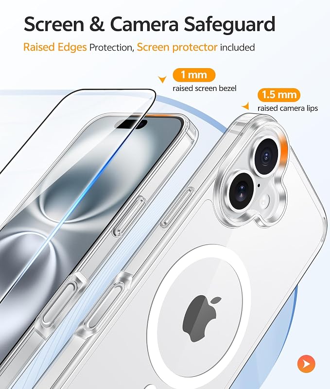 FNTCASE for iPhone 16 Case: [Compatible with Magsafe] [Screen Protector] Anti Yellowing Transparent Clear Magnetic Phone Cover - Military Grade Shockproof Drop Proof Protective Cases - Clear