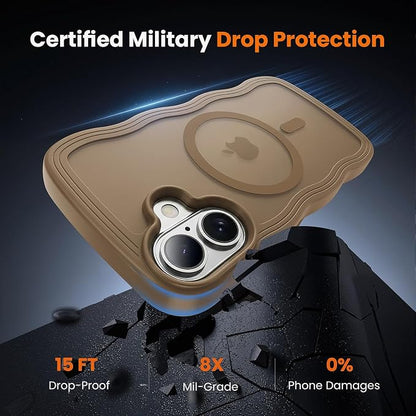 for iPhone 17 Case Cute Brown,Fits MagSafe,Matte Skin Feeling Back,Curly Wave Edge,Slim & Durable & Stylish,Cover Military-Grade Protection