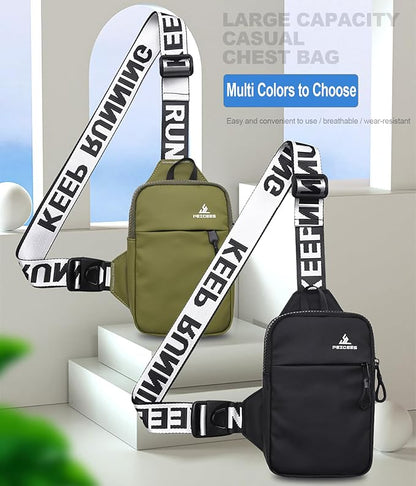 Peicees Mini Crossbody Sling Bag Chest Bag Dual Pocket Water Resistant Fanny Pack Running Phone Holder for Men Women Workout Travel, Army Green