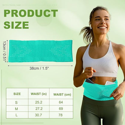 Slim Running Belt, Running Fanny Pack Phone Holder for Women Men Waist Bag Moisture Wicking Storage Belts Bag- Fitting for (Storage Phone-Travel- Sports- Hiking) Green & L