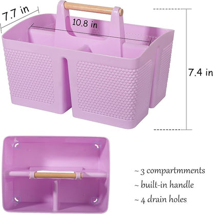 rejomiik Portable Shower Caddy Basket Plastic Cleaning Caddy Organizer Storage Tote with Handle for Bathroom, College, Dorm Room Essentials, Light Purple