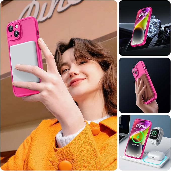 TOCOL for Phone 14 Case, Compatible with Magsafe Charger, Full Camera Protection, Drop Protection, Translucent Matte Phone Case for iPhone 14 6.1 inch (Hot Pink)