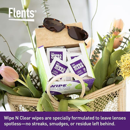 Flents Wipe 'N Clear Lens Cleaning Wipes, Pre-Moistened, Gentle Cleaning, AntiStreak, Fast Drying, 4 Portable Boxes Of 75, 300 Count, Individually Wrapped for Travel & Convenience, Made in the USA