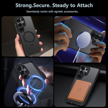 for Samsung Galaxy S25 Ultra Case, Magnetic Adjustable Ring Stand [Fit for Magsafe], [Military-Grade Shockproof Protection] Phone Case for S25 Ultra Case with Kickstand&Ring Holder (Black)1