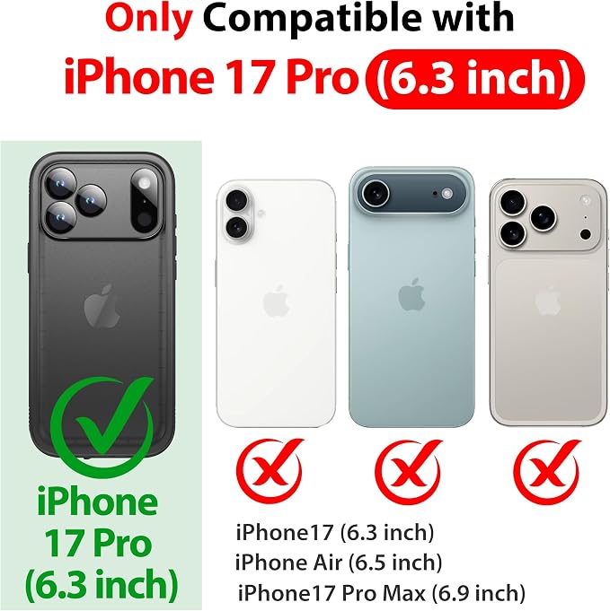 SPORTLINK for iPhone 17 Pro Waterproof Case - Built in Screen Protector Rugged Dustproof/Full Body Shockproof/Military Dropproof/Heavy Duty, Sealed Protective Cover for iPhone 17 Pro 6.3 inch Black