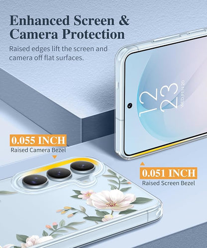 GVIEWIN for Samsung Galaxy S26 Case, Clear Floral Slim Shockproof Protective Women Phone Case, Non-Yellowing, with Screen Protector & Camera Lens Protector for Galaxy S26 6.3", Magnolia/White