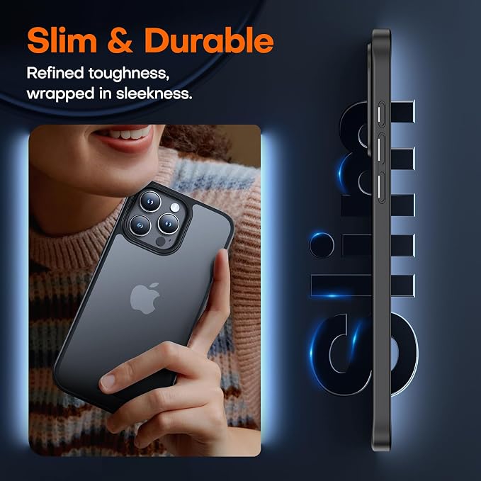 TAURI for iPhone 15 Pro Case Matte Black, Translucent Matte with Screen Protector, [Military Grade Protection] Shockproof Slim Case for iPhone 15 Pro, 6.1"