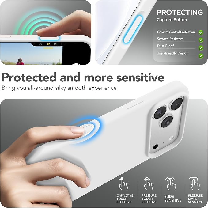 GONEZ Magnetic for iPhone 17 Pro Case, Compatible with MagSafe, [Screen Protector + Camera Lens Protector], Liquid Silicone Anti-Scratch Shockproof Protective Phone Case 6.3 inch, White