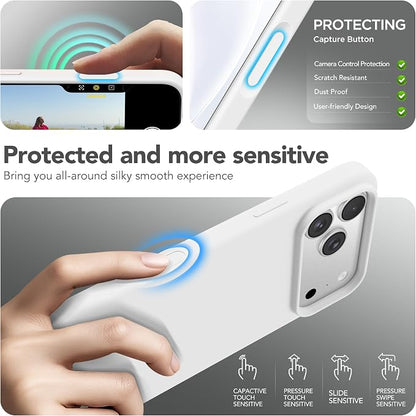 GONEZ Magnetic for iPhone 17 Pro Case, Compatible with MagSafe, [Screen Protector + Camera Lens Protector], Liquid Silicone Anti-Scratch Shockproof Protective Phone Case 6.3 inch, White