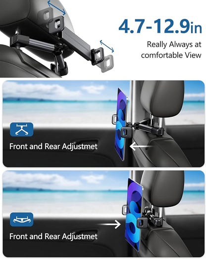 Car Headrest Backseat Mount,Phone/Tablet Car Holder,360°Rotation,Solid & Steady,Car Trip Essentials,Adjustable Back Seat Tablet Holder,Compatible for All 4"-11" Tablets,iPad,Cellphones,