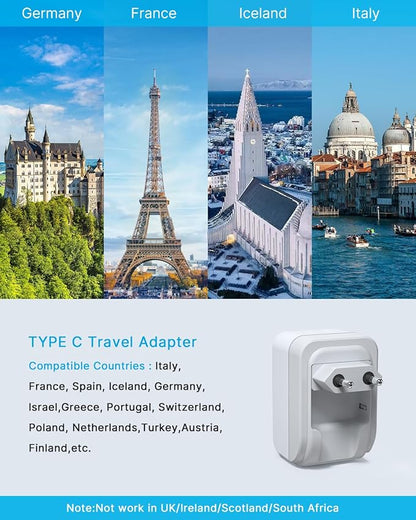 2 Pack European Travel Plug Adapter, VINTAR Foldable International Power Adapter with 2 AC Outlets 3 USB Charging Ports(2 USB C), Type C Power Adaptor to Most Europe Italy Spain France Iceland Germany
