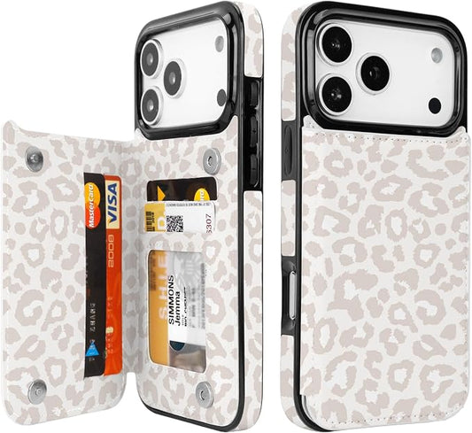 uCOLOR for iPhone 17 Pro Max Wallet Case with Card Holder PU Leather RFID Blocking Design iPhone 17 Pro Max flip case for Women Men Magnetic Clasp Kickstand Design 6.9 inch (Beige Leopard)