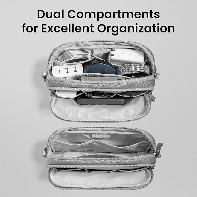 tomtoc Electronic Organizer Travel Case, Dual Compartment Tech Organization | Water Resistant Cable Pouch Storage Bag for Charger, Cord, Phone, Hard Drive, Power Bank, Accessories Travel Essentials