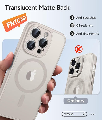 FNTCASE for iPhone 14 Pro Max Case, Fit for Magsafe, Glass Screen Protector | Full Camera Protection, Translucent Matte, 14FT Military Grade Drop Proof, Shockproof Protective Phone Cover, Off White