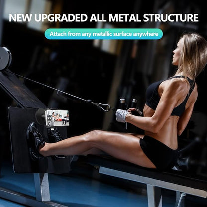 Vinkqiado Gym Magnetic Phone Holder, All Metal Magnet Base Phone Mount for Gym Equipment, Tractor, Refrigerator, Forklift, or Any Ferrous Metal Surface, Compatible with All Smartphones (Large Base)