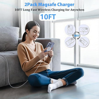 10FT Wireless Charger,[Apple MFi Certified] Magnetic iPhone Charger, 2Pack Fast Mag-Safe Charging iPhone Wireless Charger, Long Pad for iPhone 17 Pro Max/Air/17e/16e/16Pro/15/14/13/12/AirPods4/3/Pro3