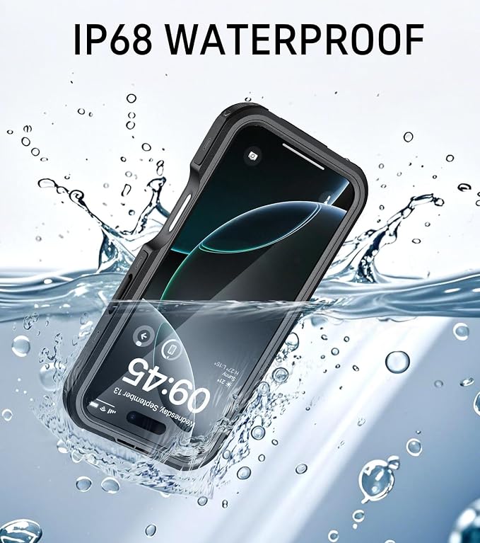 Waterproof Phone Case for iPhone 16 Pro Max, [Compatible with Magsafe] [IP68 Underwater] [Built-in Screen Protector & Glass Camera Protector] Full Body Shockproof Cover with Lanyard Black/Clear