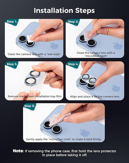Goton Compatible for iPhone 17 & 16 & 16 Plus Camera Lens Protector, 1-Pack Aluminum Alloy Metal Cover with HD Tempered Glass, Pro Camera Style, Shatter-Resistant, Scratch-Proof, Case Friendly, Black