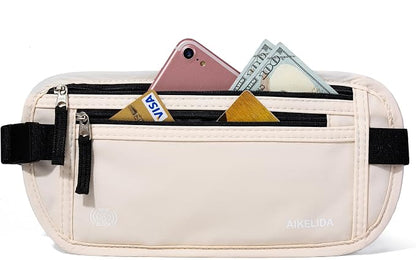 Money Belt - Slim Passport Holder RFID Blocking Travel Wallet Undercover Fanny Packs for Men Women - Beige