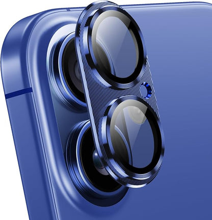 Korecase Camera Lens Protector for iPhone 16 Plus & iPhone 16 Metal Tempered Glass Camera Film Cover, Strong Adhesion, 9H Hardness Anti-Scratch Rear Camera Lens Cover -Navy Blue
