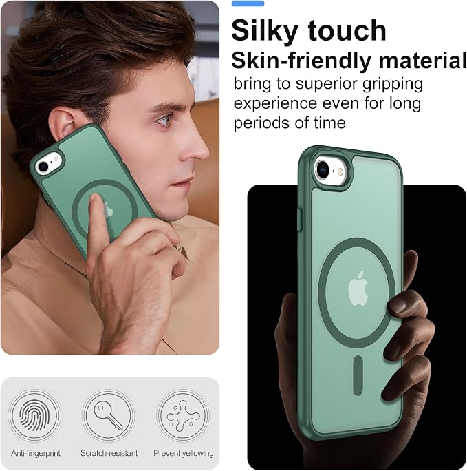 Pilaru for iPhone SE Case 2022 (3rd)/2020 (2nd),iPhone 8 Case, iPhone 7 Case [Compatible with Magsafe] (Military Grade Drop Protection) Translucent Matte Magnetic Case,SlimThin Shockproof-Dark Green