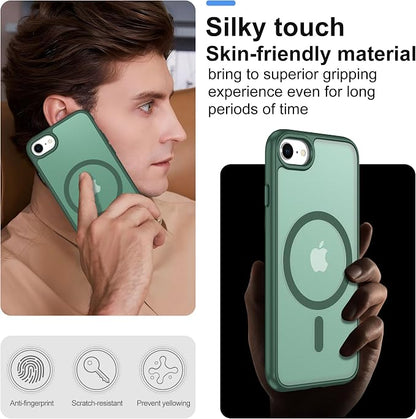 Pilaru for iPhone SE Case 2022 (3rd)/2020 (2nd),iPhone 8 Case, iPhone 7 Case [Compatible with Magsafe] (Military Grade Drop Protection) Translucent Matte Magnetic Case,SlimThin Shockproof-Dark Green