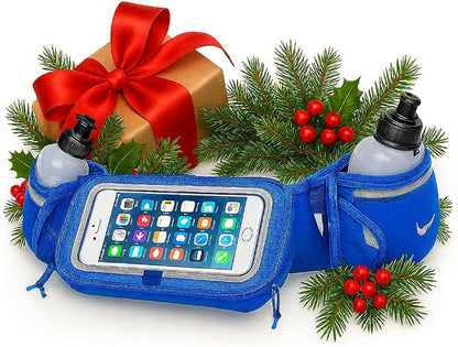 No.1 Hydration Belt by Runtasty - Premium Running Fuel Belt w/2 BPA-Free 10 oz Water Bottles, Tilt-Up Pocket w/Touchscreen-Ready Cover - Fits All iPhones, Runners Ebook & No-Bounce Design