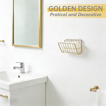 Kitchen Sink Suction Holder for Sponges,Soap,sink strainer, sink stopper.Food Graded Stainless Steel,No Drilling,Wall Mounted Soap Holder Soap Tray Bar Holder for Bathroom & Kitchen,Gold.