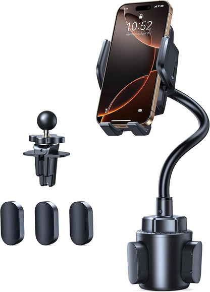 TECKNET Cup Phone Holder for Car - Adjustable Gooseneck Cup Holder Phone Holders with Air Vent Holders & Expandable Base, Cupholder Phones Mount for iPhone 17/16 Pro Max and All Cell Phones, Car Model
