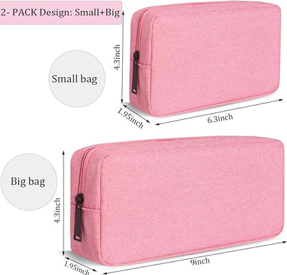 CAAORDKSO Electronic Organizer Bag, Travel Cable Organizer Bag Waterproof Portable Electronic Accessories Storage Multifunctional Case for Charger, Mouse, Power Bank, Cosmetics Kit (Small+Big, Pink)