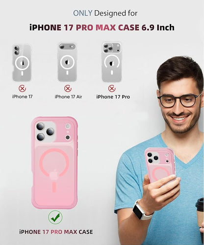 Compatible with iPhone 17 Pro Max Case Pink, Built-in Screen Protector, [Compatible with MagSafe] Full Body Rugged Phone Case, Shockproof Protective Magnetic Cover for 17 ProMax 6.9" (Pink)