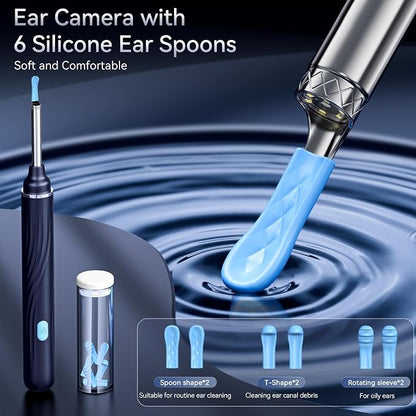 Ear Wax Removal Tool Camera, Ear Cleaner with Camera, 1080P HD Ear Camera and 6 LED Light, Ear Wax Removal Kit with 6 Ear Pick, 6 Pcs Ear Set, Ear Camera Wax Removal for iOS & Android, Blue