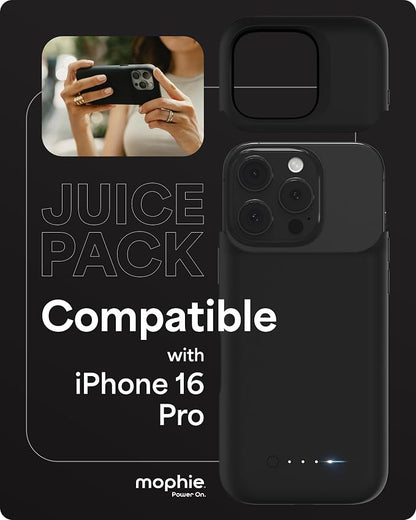 Mophie Juice Pack Battery Case for iPhone 16 Pro - Slim Charging Case, Magnetic Back for Wallets & Mounts, +50% Extra Battery Life, Enhanced 6-Foot Drop Protection, Sustainable Material, Black